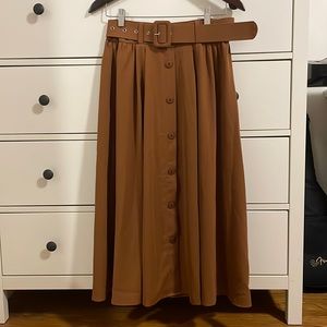Brown Belt Midi Skirt